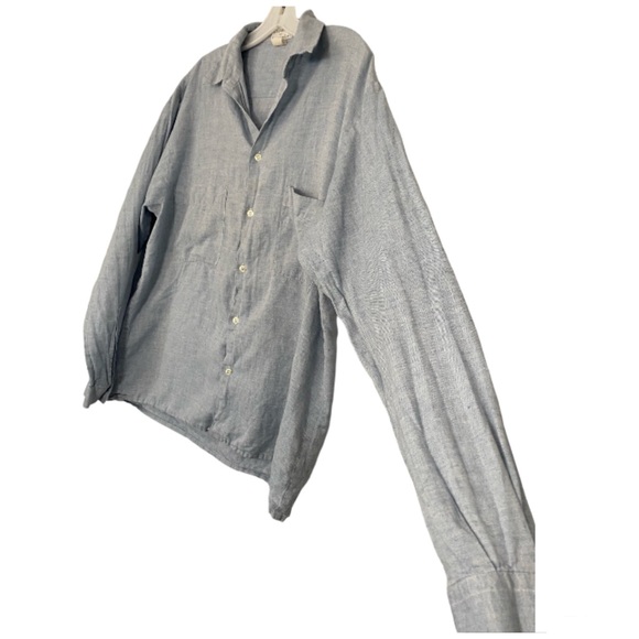 L’EQUIPE Italy Linen Cotton Blue Wash Men’s Shirt Long Sleeve Size XL - Picture 2 of 5